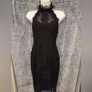 Black Detailed Halter Lace Dress